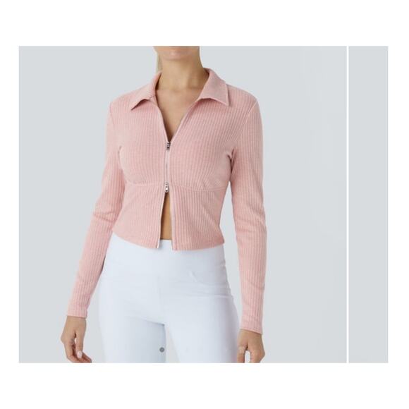 Halara Ribbed Collard 2-Way Zipper Long Sleeve Size Small - Picture 1 of 6